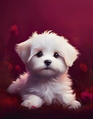 Malteser Welpe, bordeaux Hintergrund