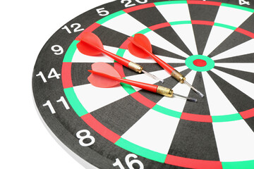 Dartboard and arrows on white background. Sports equipment
