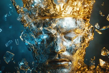man's face is shown in a crystal crown