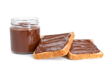 Tasty sandwiches with chocolate butter isolated on white