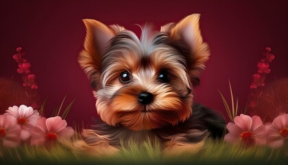 Fototapeta premium Yorkshire Terrier, bordeaux Hintergrund