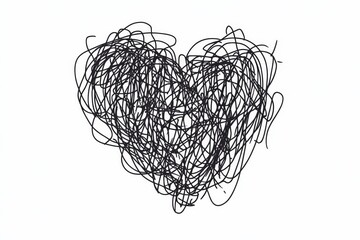 Modern one line art depicts a messy heart, symbolizing confused and complex emotions of love