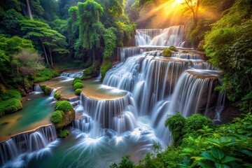 Fototapeta premium Huai Mae Khamin Waterfall 3 Low Light Dreamy Landscape