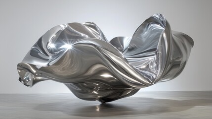 Photograph of a sculpture made of shiny, metallic material.