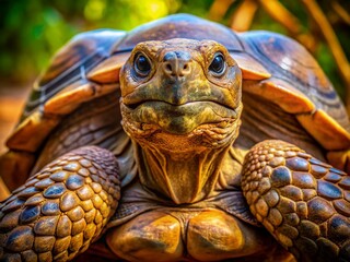 Naklejka premium Macro Close-Up of Tortoise Head and Legs - Reptilian Texture Detail