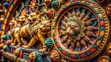 Fototapeta premium Macro Detail of Indian Emblem Sculpture: Intricate Carving and Majestic Lion