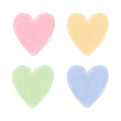 set of colorful pastel doodle hearts illustration of pink, yellow, green, and blue. isolated hand drawn cute shapes element symbols.