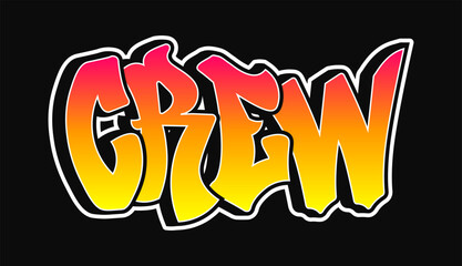 The word Crew written in graffiti style typography with a vibrant color gradient and a white outline