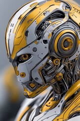 Fototapeta premium Gleaming Gold: A futuristic robot's head, detailed and striking.