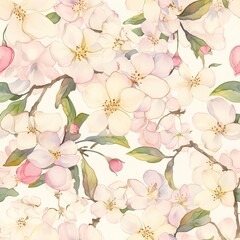 Fototapeta premium Seamless pattern of apple blossoms painted in watercolor style