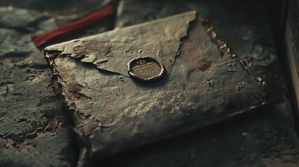 An old, worn envelope tied with twine and sealed with wax.
