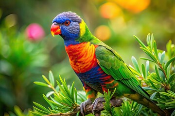 Fototapeta premium Little Lorikeet on Branch, Landscape Photography