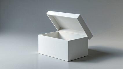  Minimalist White Box with Open Lid on Neutral Background