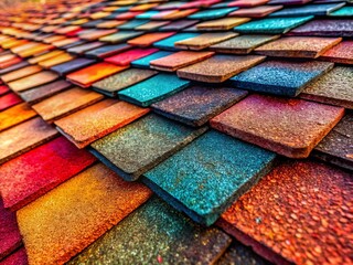 Macro Shot of House Roof Shingles, Detailed Texture, Close-Up View