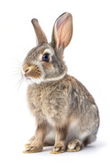 Obraz premium Adorable brown rabbit sitting upright with alert ears, showcasing its cute and curious nature.