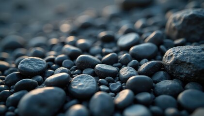 Small dark pebbles scattered on a rocky slope, earthy, rocky