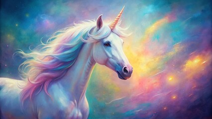 Magical Pastel Unicorn Illustration, Textured Background, Low Light Fantasy Art