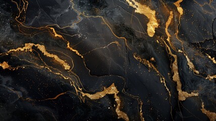 Fototapeta premium Luxurious Black and Gold Marble Texture with Elegant Metallic Swirls and Abstract Fluid Patterns for Modern and Sophisticated Designs