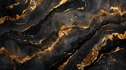 Luxurious Black and Gold Marble Texture with Elegant Metallic Veins and Fluid Abstract Art for Modern and Sophisticated Aesthetic Designs