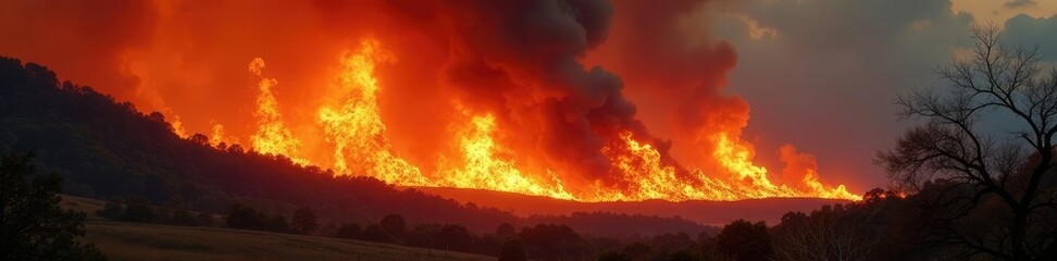 Nature's power unleashed as a massive wildfire spreads, flames, burning