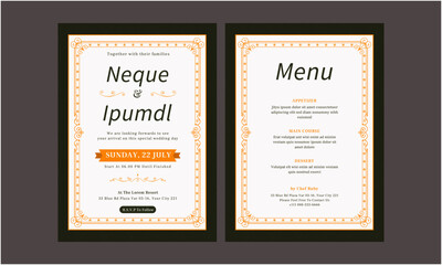 Fototapeta premium Wedding Invitation Template. Simple and elegant wedding card template. Design illustration for wedding, vip cover, poster, rsvp modern card.