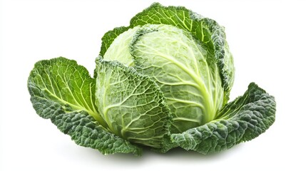 Fototapeta premium A fresh, ripe cabbage presented as a standalone vegetable against a crisp white background