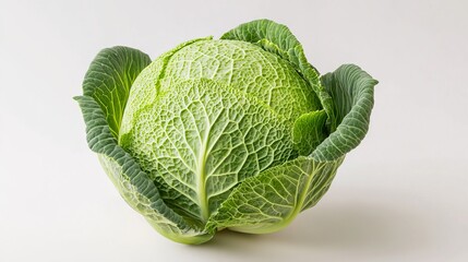 Fototapeta premium A fresh, ripe cabbage presented as a standalone vegetable against a crisp white background