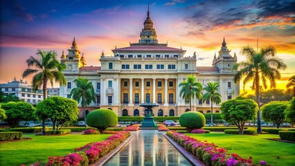 Fototapeta premium Majestic City Hall Viewed from Mahabandoola Garden, Yangon, Myanmar