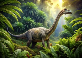 Majestic Diplodocus Dinosaur Grazing on Ferns - Long Exposure Photography