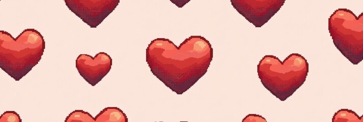 Pixel art pattern of red hearts on cream background for valentines day