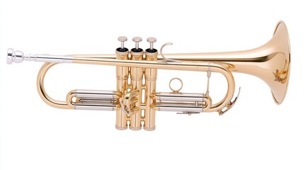 Obraz premium Golden trumpet on white background, music instrument (1)