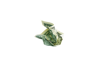 Crumpled one dollar. Little value. U.S. dollar. 1 dollar. Money isolated on transparent background
