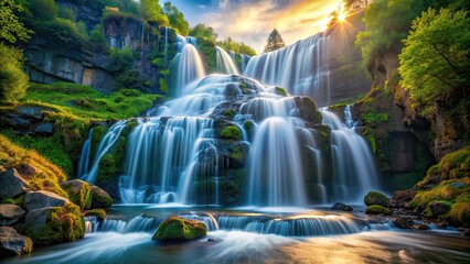 Milky Waterfall Rule of Thirds AI Art, Stunning Waterfalls,  Dreamy Landscapes