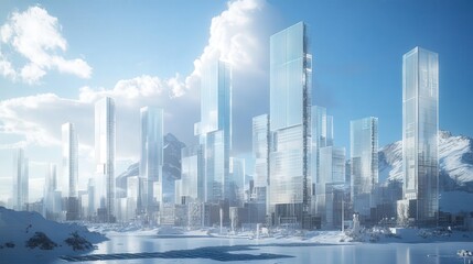city skyline covered in energy-generating glass panels