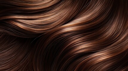Glossy waves of rich brown hair texture