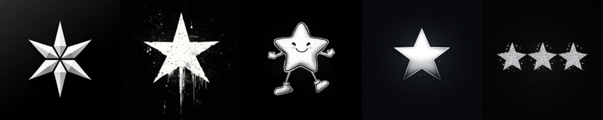 Obraz premium Diverse Collection of Silver Star Designs on Dark Background