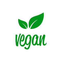Vegan logo with leaves icon and handwriting vector illustration.