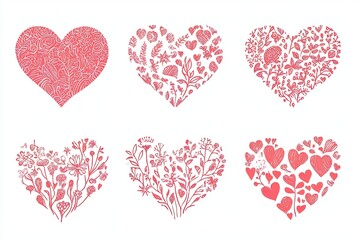 Set of heart shaped posters cards love pattern line graphic design holiday valentine date couple beautiful gift.