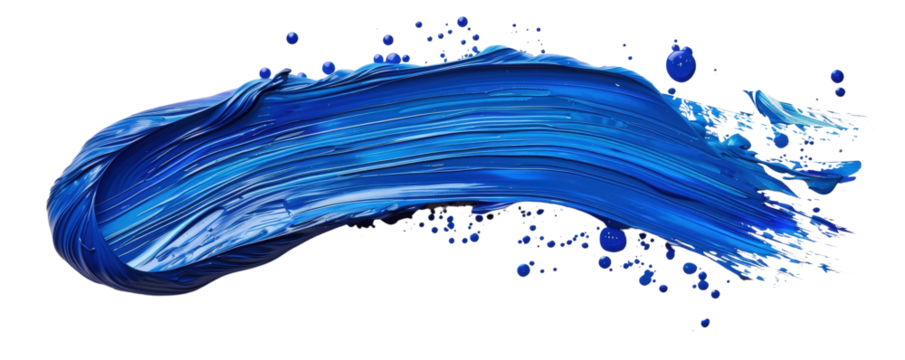 Vibrant Blue Paint Stroke with Splashes and Textures Ideal for Creative Art Backgrounds and Graphic Design Projects