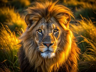 Fototapeta premium Majestic Lion Head, Aerial Drone Photography, Wildlife, African Savannah