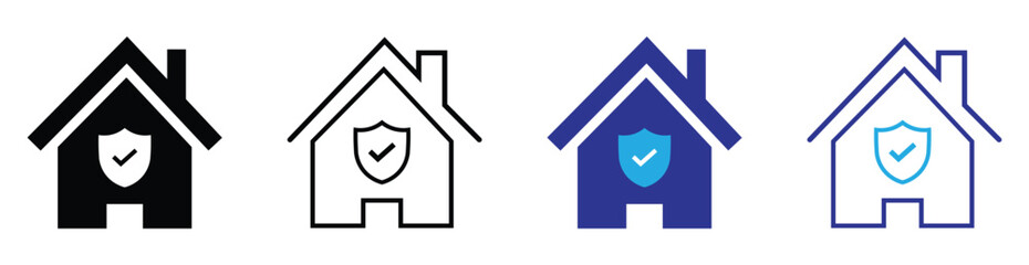 safe house icon set. house insurance icon set. home shield icon. home security sign. house protection symbol for mobile app, ui and website. vector illustration on transparent background