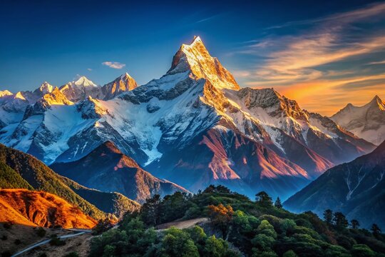 Majestic Nanda Devi Peak: Himalayan Winter Wonderland - Snow-Covered Mountain Landscape