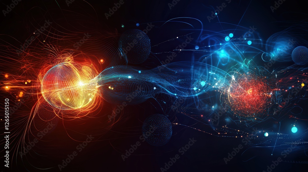 Poster ai and technology illustration with glowing neural networks and data streams.