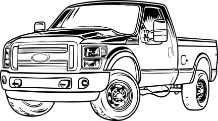 A strong black and white sketch of a pickup truck perfect for automotive design projects or as a cool graphic for your website © petokpetok