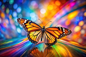 Obraz premium Abstract geometric monarch butterfly; tilt-shift miniature photography evokes modern art fantasy.