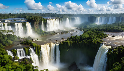 Fototapeta premium Majestic Iguazu Falls, Breathtaking Waterfalls & Lush Rainforest Scenery