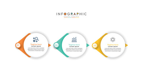 3 step infographic template with Circular elements icon, modern and visually engaging infographic template featuring three distinct sections, Business concept with 3 options, steps, parts.