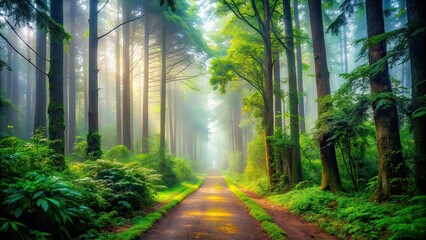 Fototapeta premium Misty Forest Pathway - Rule of Thirds