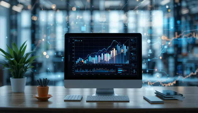 Computer monitor displaying binary code on screen