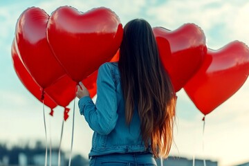 Valentine's day greeting from woman or for woman. Stunning dazzling, image of lovely loving caucasian young girl - commercial promotion layout. Soft pink love. Beautiful girl in love.